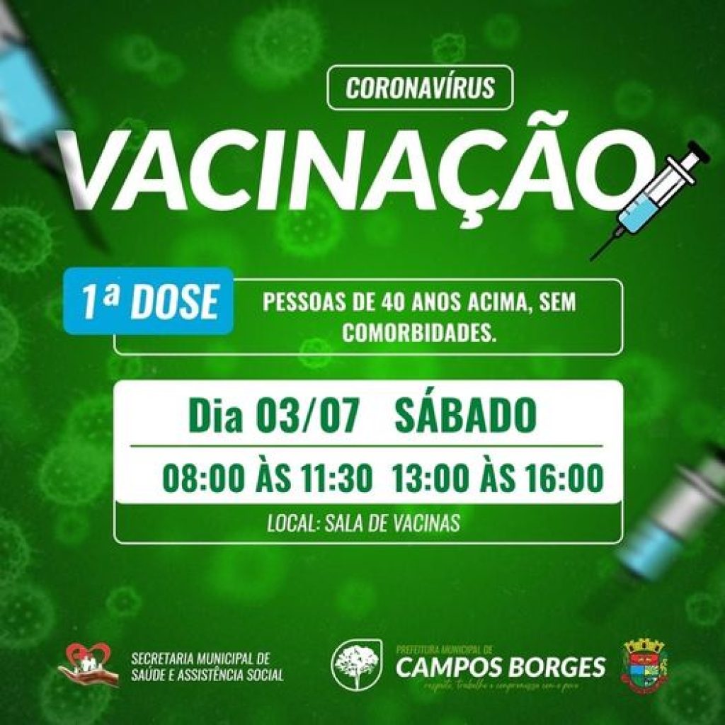 Sábado tem plantão de imunização contra Covid-19 em Campos Borges