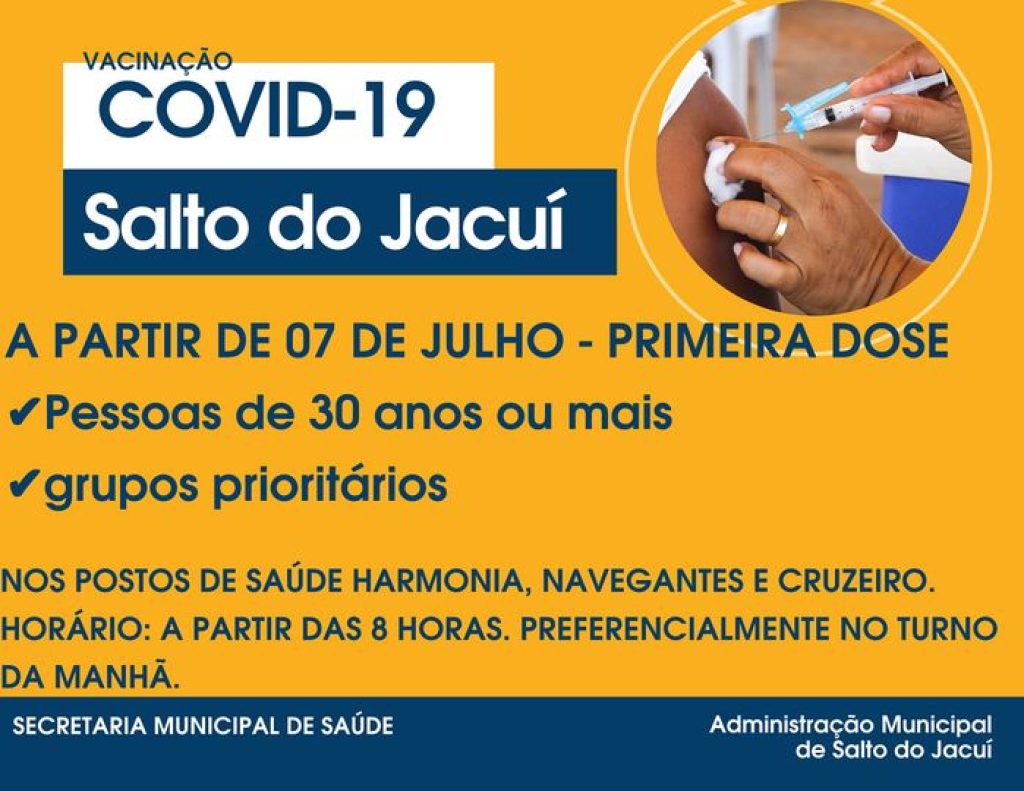 Salto do Jacuí reduz faixa etária para vacinação contra Covid