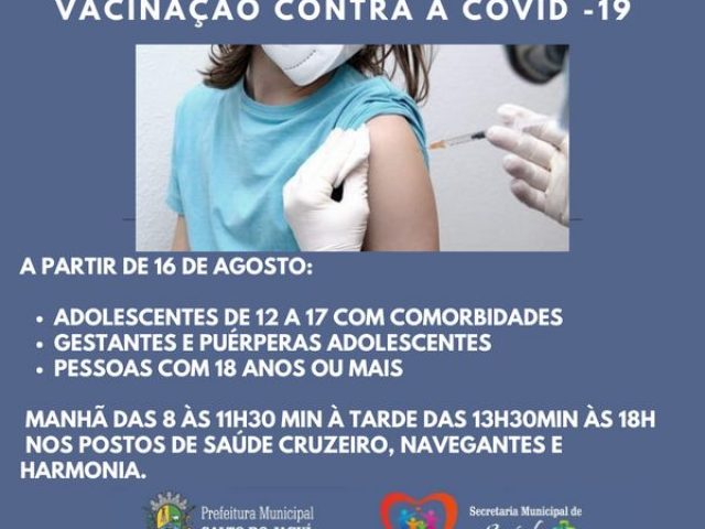 Salto do Jacuí vacina adolescentes a partir de 12 anos com comorbidades contra Covid-19