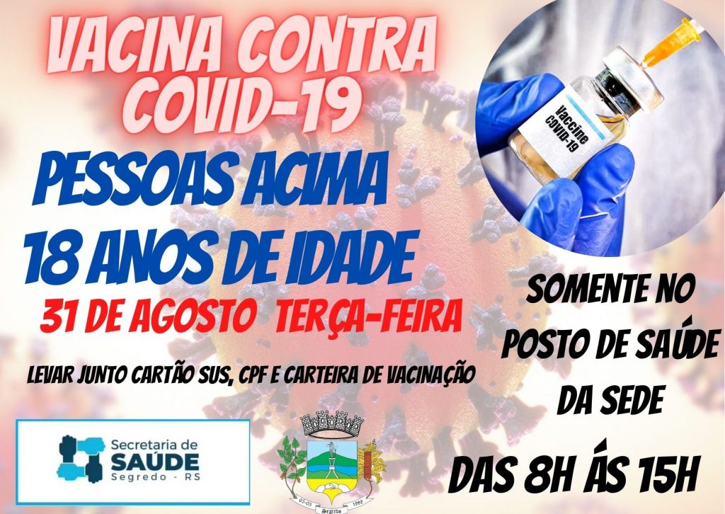 Quase 1.100 pessoas ainda não fizeram a vacina contra a Covid-19 no município de Segredo