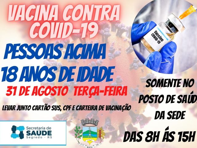 Quase 1.100 pessoas ainda não fizeram a vacina contra a Covid-19 no município de Segredo