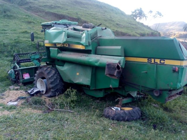 Acidente com colheitadeira deixa agricultor ferido em Linha Taquaral, interior de Arroio do Tigre
