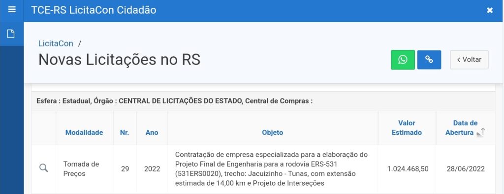 Governo divulga data da Licitação do projeto de engenharia da rodovia entre Jacuizinho e Tunas