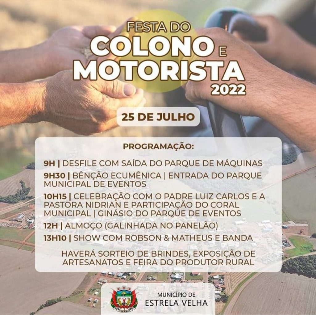 Festa do Colono e Motorista com desfile e galinhada no panelão ocorre em 25 de julho em Estrela Velha