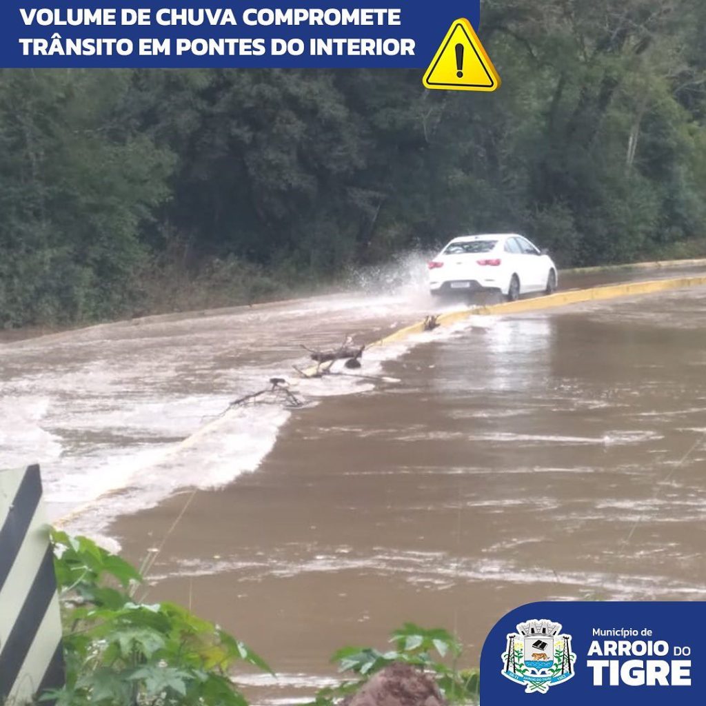 Arroio do Tigre: volume de chuva compromete trânsito em pontes