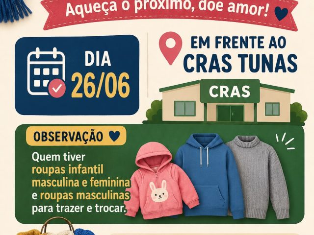 Campanha do Agasalho será realizada nesta sexta-feira em Tunas